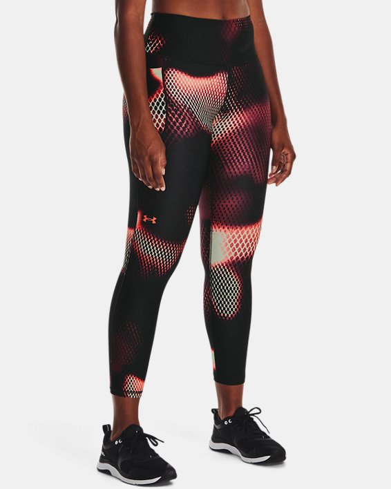 Women's HeatGear® Armour No-Slip Waistband Printed Ankle Leggings, Black, pdpMainDesktop image number 0